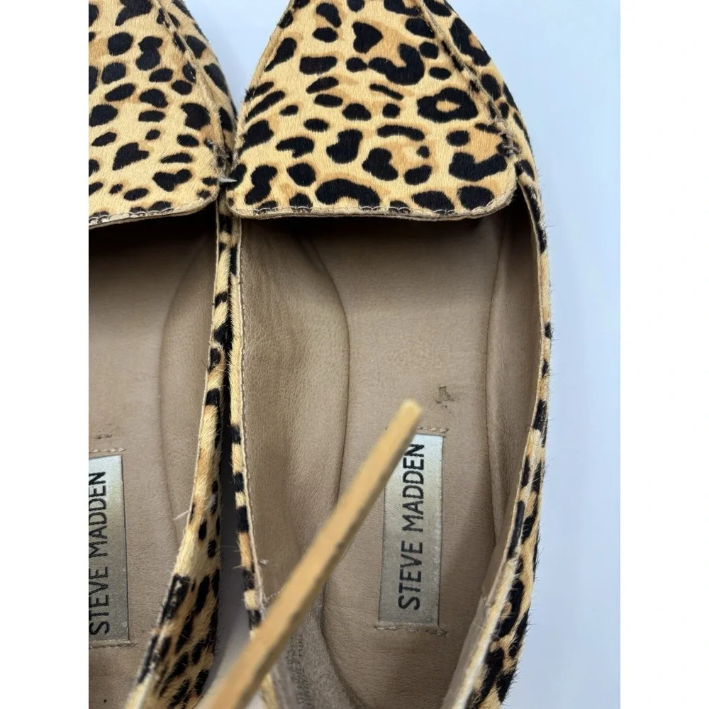 Steve Madden Feather-L Calf Hair Loafers Leopard Print Pointed Toe Sz 6.5‎